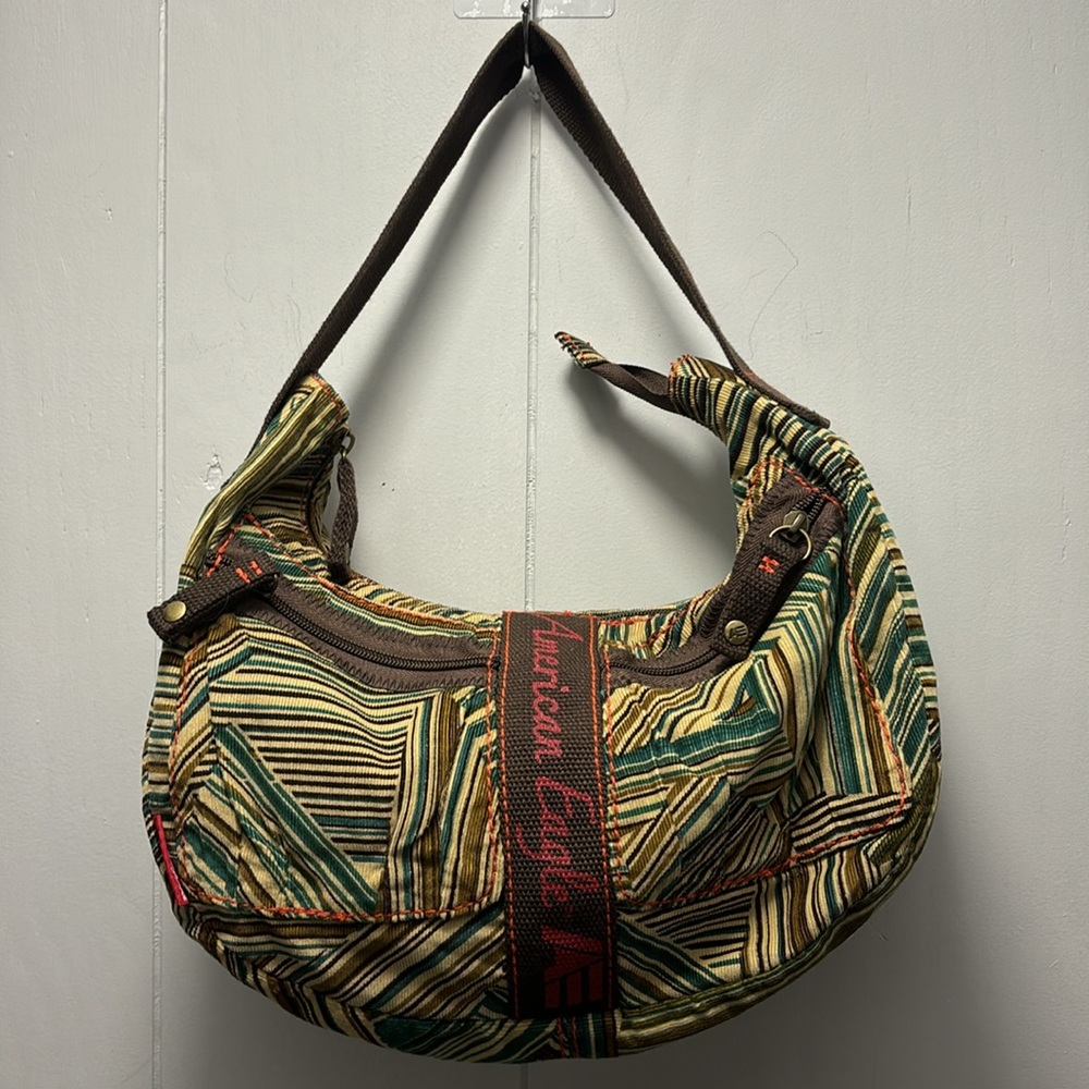 Y2k American Eagle Corduroy Striped Shoulder Bag View 5